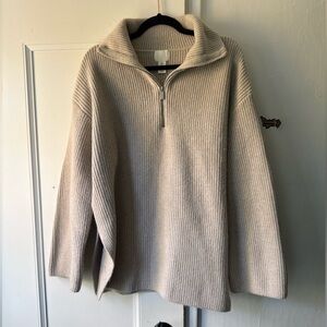 H&M Beige Ribbed Zip-Up Sweater